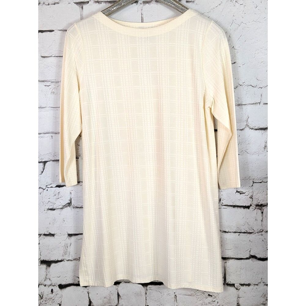 J. JILL Wearever Grid Pattern Knit Tunic Cream Minimalist Lagenlook Medium NWT